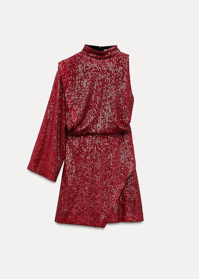 Zara Kırmızı Renkli Pullu Elbise - Görsel 4