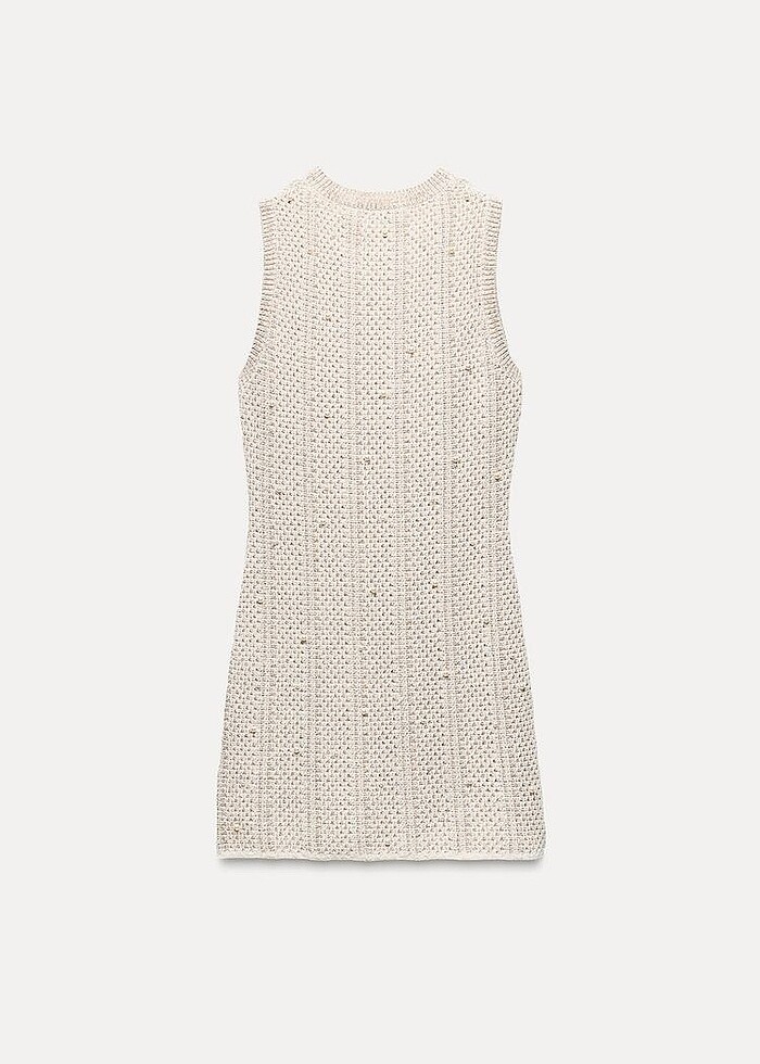 Zara ekru rengi inci detaylı elbise - Görsel 3