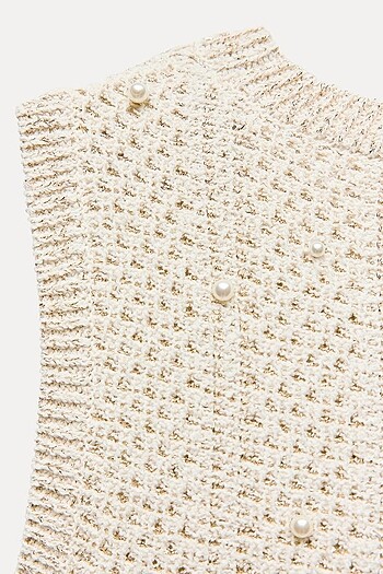 Zara ekru rengi inci detaylı elbise - Görsel 5