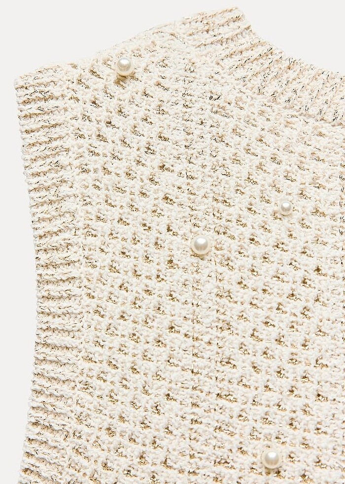 Zara ekru rengi inci detaylı elbise - Görsel 5