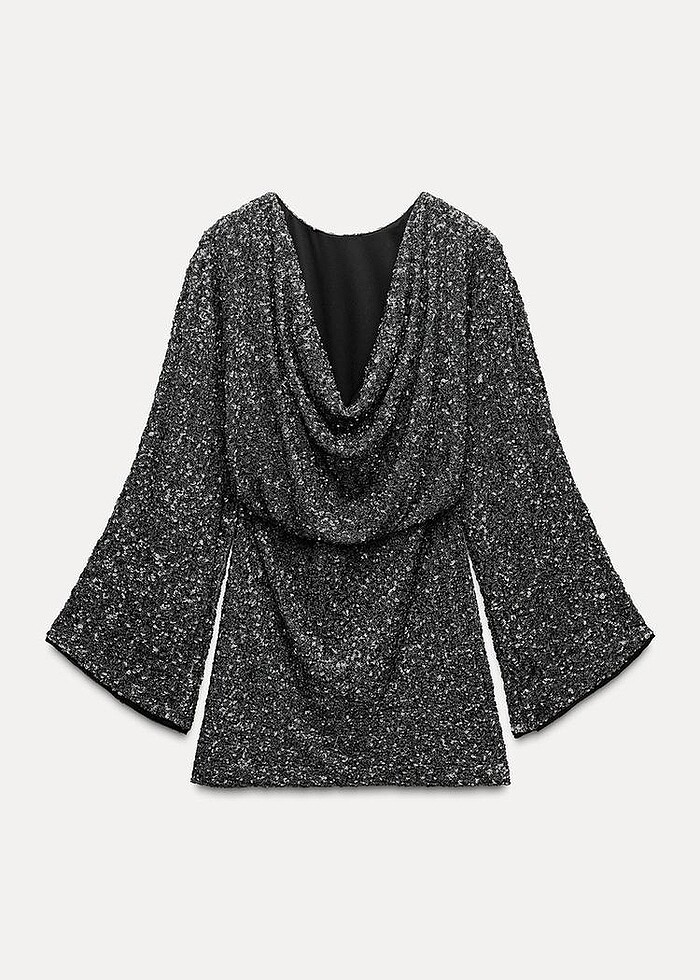 Zara Gümüş Rengi Pullu Elbise - Görsel 5