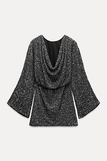 Zara Gümüş Rengi Pullu Elbise - Görsel 3