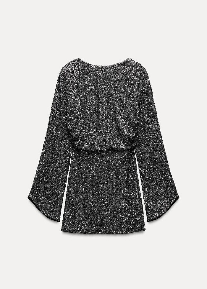 Zara Gümüş Rengi Pullu Elbise - Görsel 2