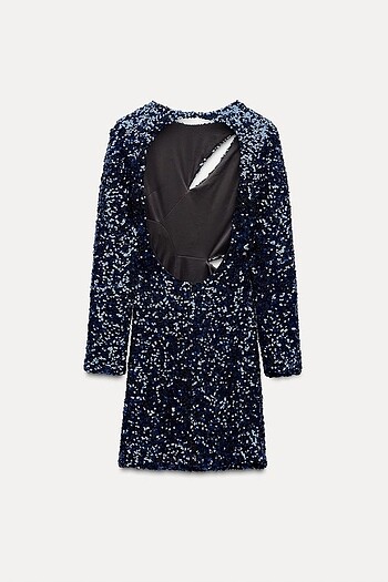 Zara Lacivert Renkli Pullu Elbise - Görsel 5