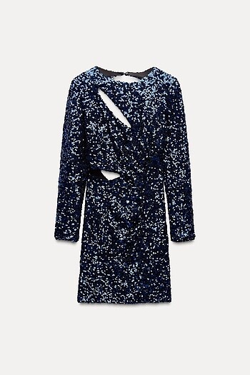 Zara Lacivert Renkli Pullu Elbise - Görsel 4