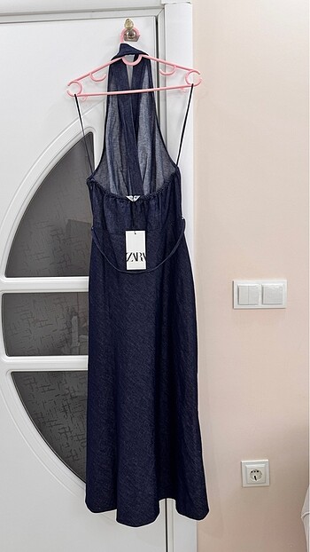 Zara mavi renkli halter yaka denim elbise - Görsel 8