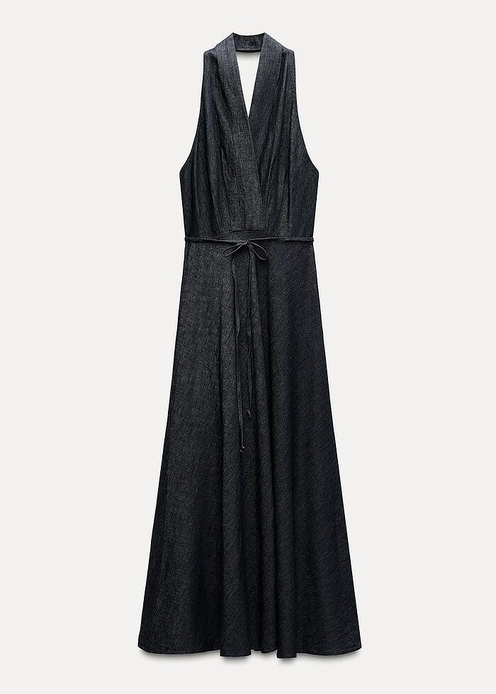 Zara mavi renkli halter yaka denim elbise - Görsel 3