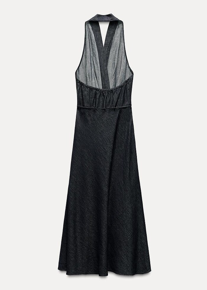 Zara mavi renkli halter yaka denim elbise - Görsel 4