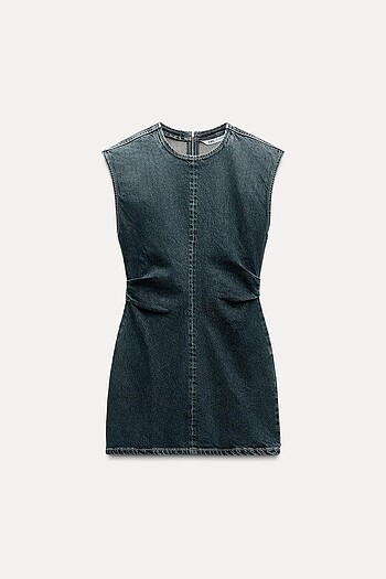 Zara lacivert renkli mini denim elbise - Görsel 5