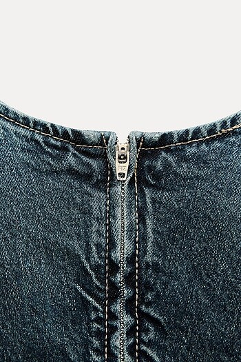 Zara lacivert renkli mini denim elbise - Görsel 8