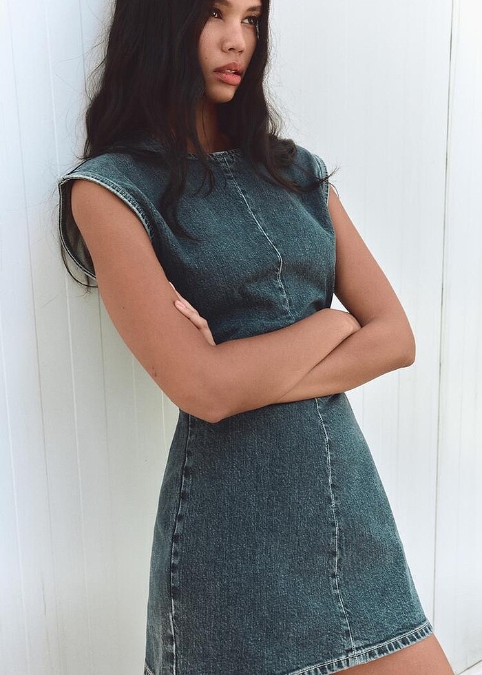 Zara lacivert renkli mini denim elbise - Görsel 2