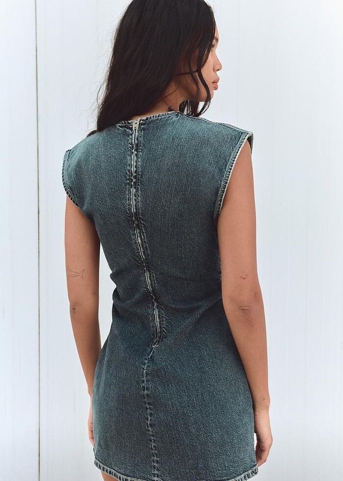 Zara lacivert renkli mini denim elbise - Görsel 4