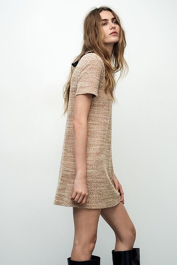 Zara Kahverengi/ Bej Rengi Elbise - Görsel 2