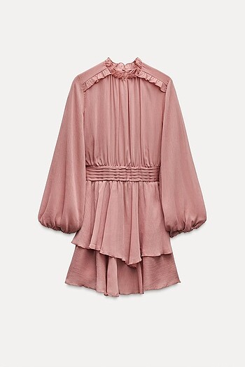 Zara Pembe Renkli Fırfırlı Elbise - Görsel 4