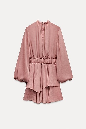 Zara Pembe Renkli Fırfırlı Elbise - Görsel 5