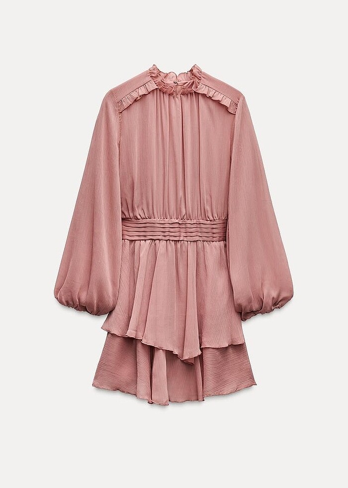 Zara Pembe Renkli Fırfırlı Elbise - Görsel 4