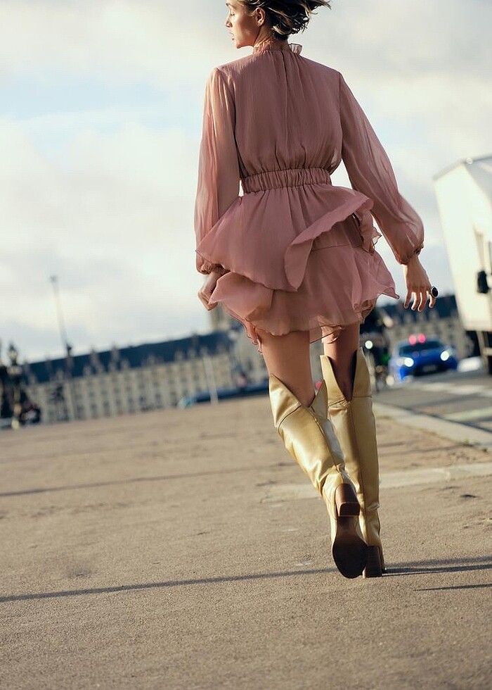 Zara Pembe Renkli Fırfırlı Elbise - Görsel 2