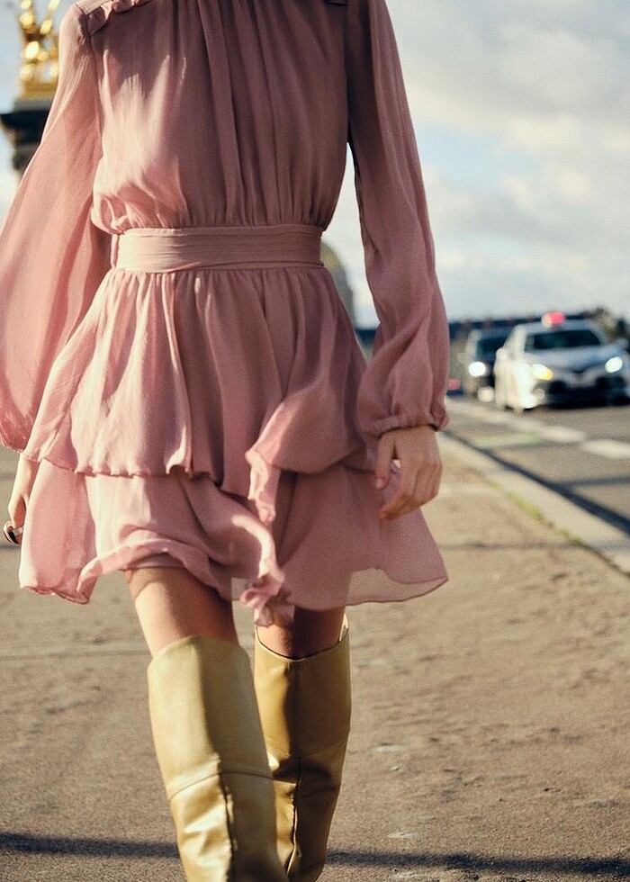 Zara Pembe Renkli Fırfırlı Elbise - Görsel 3