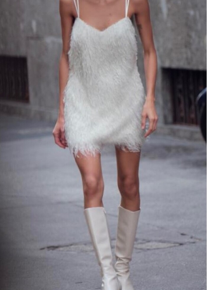 Zara Beyaz Renkli Püsküllü Elbise - Görsel 2