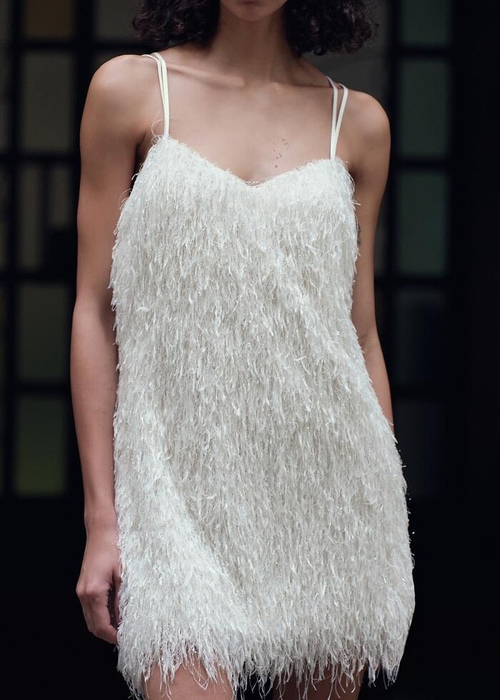 Zara Beyaz Renkli Püsküllü Elbise - Görsel 4