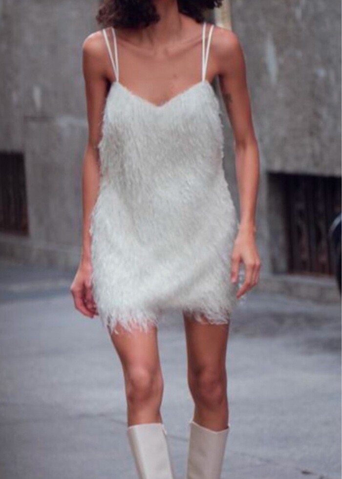 Zara Beyaz Renkli Püsküllü Elbise - Görsel 3