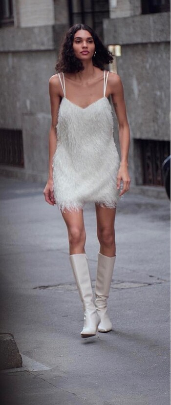 Zara Beyaz Renkli Püsküllü Elbise - Görsel 3