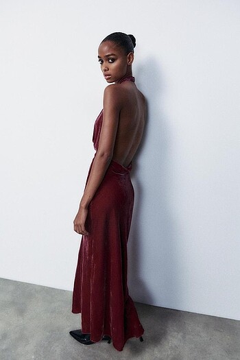 Zara Bordo Rengi Elbise - Görsel 4