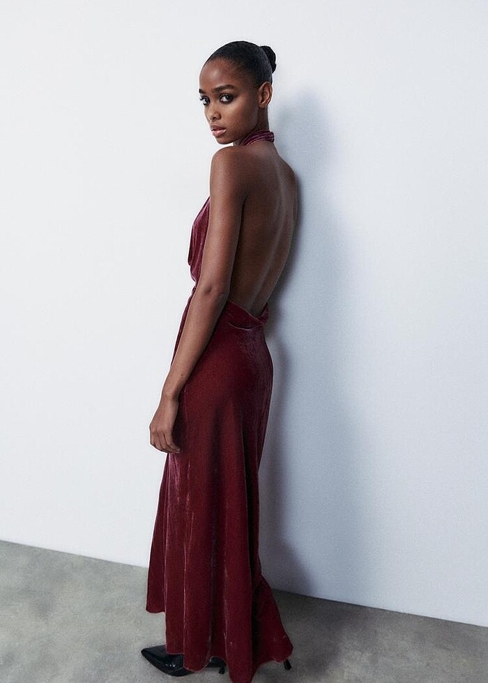 Zara Bordo Rengi Elbise - Görsel 4