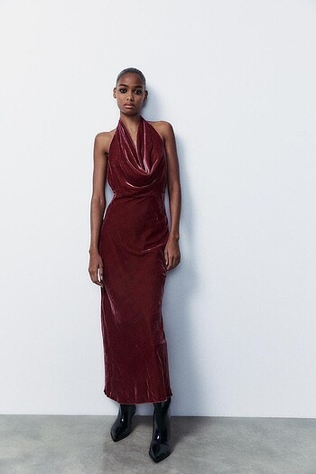 Zara Bordo Rengi Elbise - Görsel 3