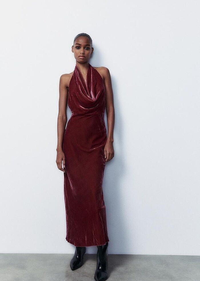 Zara Bordo Rengi Elbise - Görsel 3