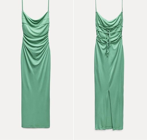 Zara Yeşil Renkli Elbise - Görsel 13