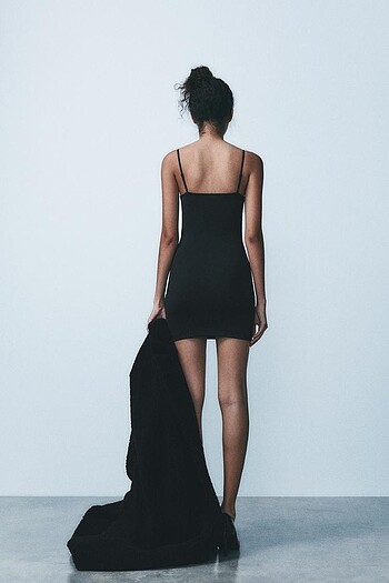 Zara siyah renkli fiyonklu elbise - Görsel 4