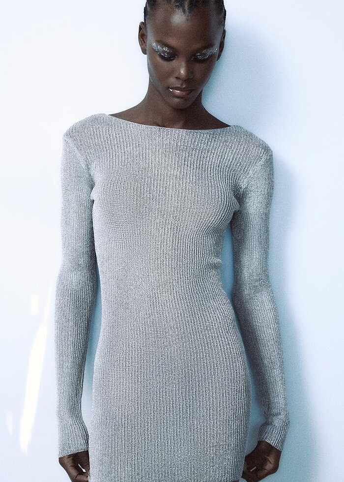 Zara Gümüş Rengi Simli Elbise - Görsel 2