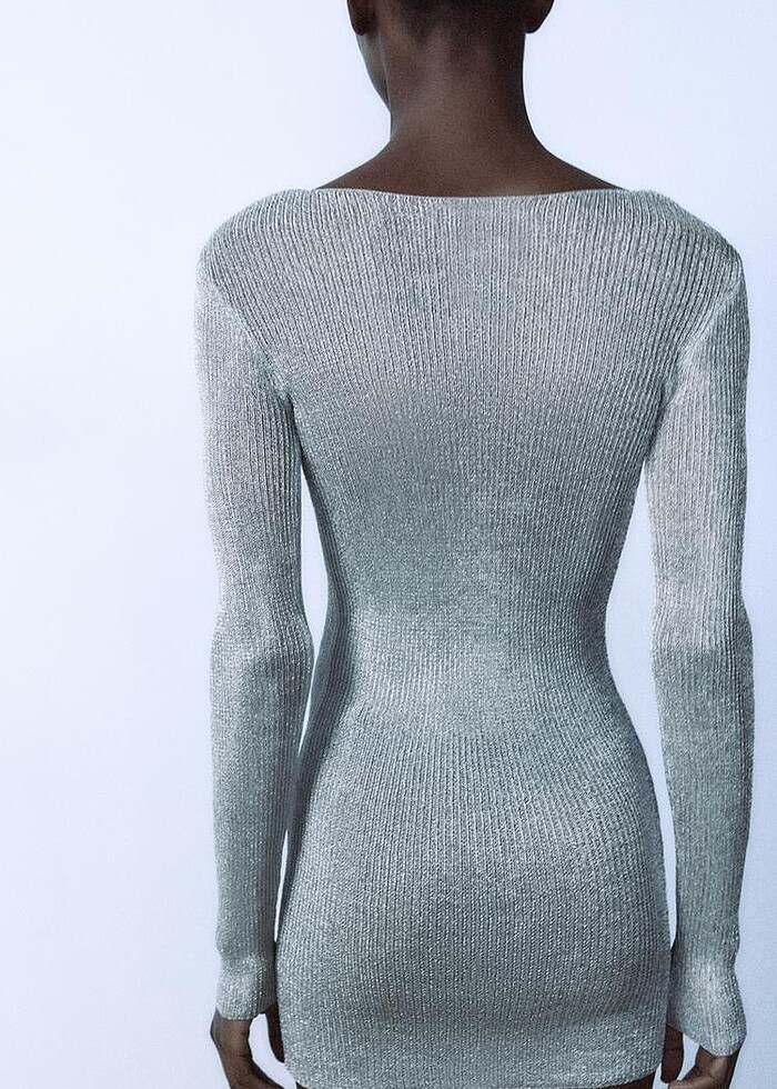 Zara Gümüş Rengi Simli Elbise - Görsel 4