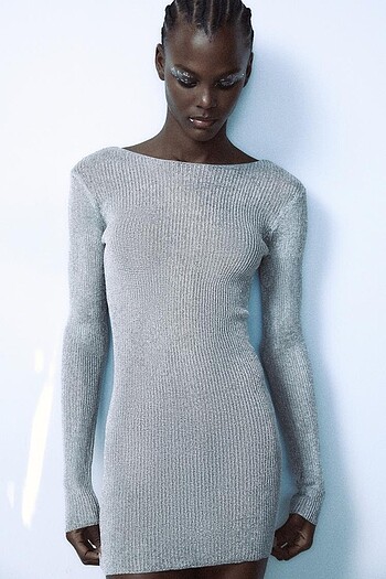 Zara Gümüş Rengi Simli Elbise - Görsel 2