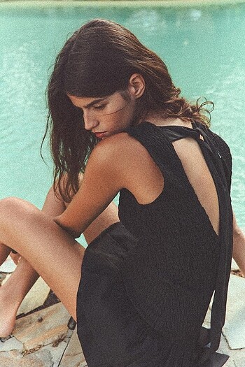 Zara Siyah Renkli Poplin Elbise - Görsel 2