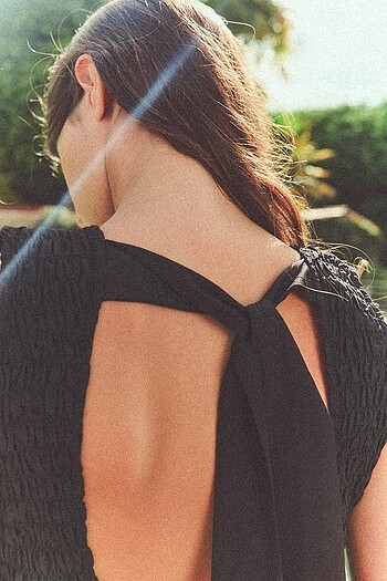 Zara Siyah Renkli Poplin Elbise - Görsel 3