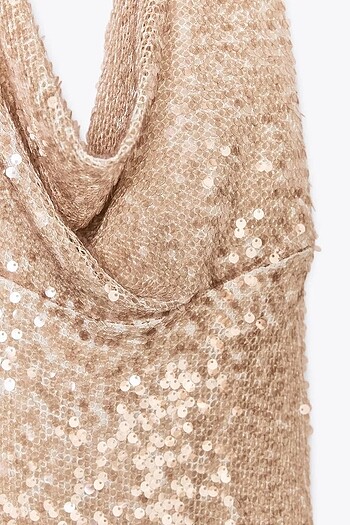 Zara Gold Rengi Pullu Elbise - Görsel 7