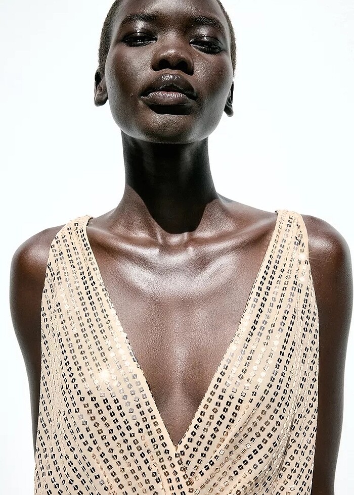 Zara Gold Rengi Pullu Elbise - Görsel 4