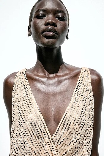 Zara Gold Rengi Pullu Elbise - Görsel 4