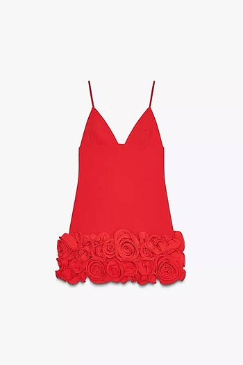 Zara Kırmızı Renkli Çiçekli Elbise - Görsel 2