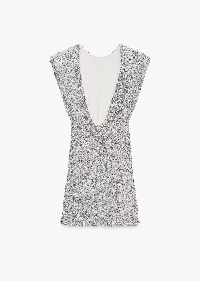 Zara Gümüş Rengi Pullu Elbise - Görsel 2