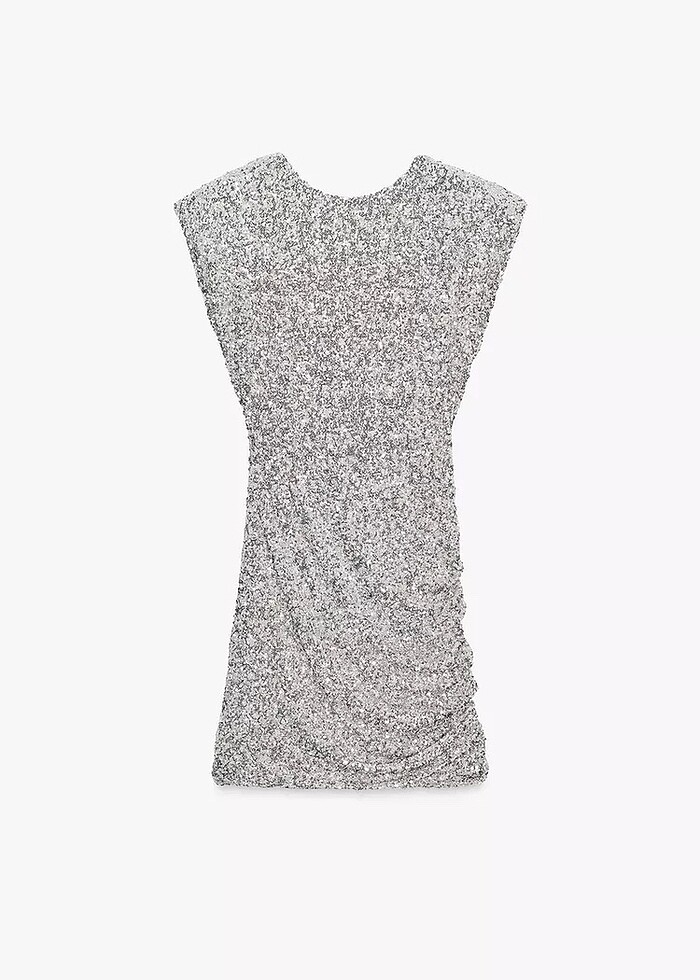 Zara Gümüş Rengi Pullu Elbise - Görsel 5