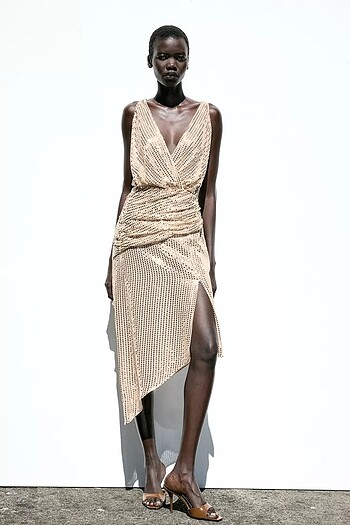 s Beden Zara Gold Rengi Pullu Elbise