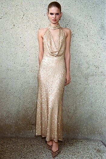 s Beden Zara Gold Rengi Payetli Elbise