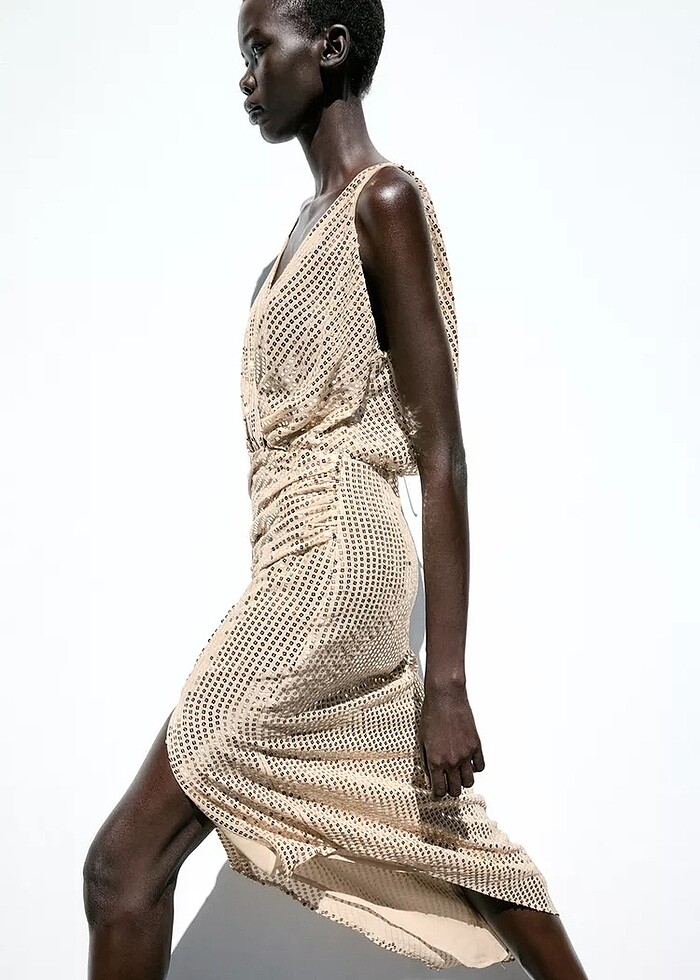 Zara Gold Rengi Pullu Elbise - Görsel 2