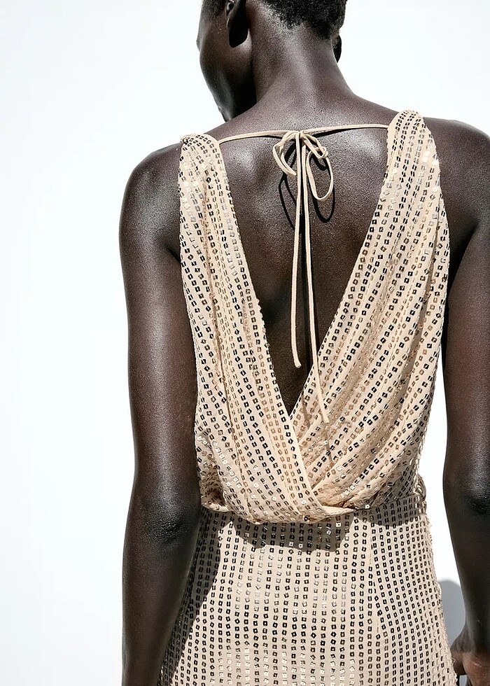 Zara Gold Rengi Pullu Elbise - Görsel 3