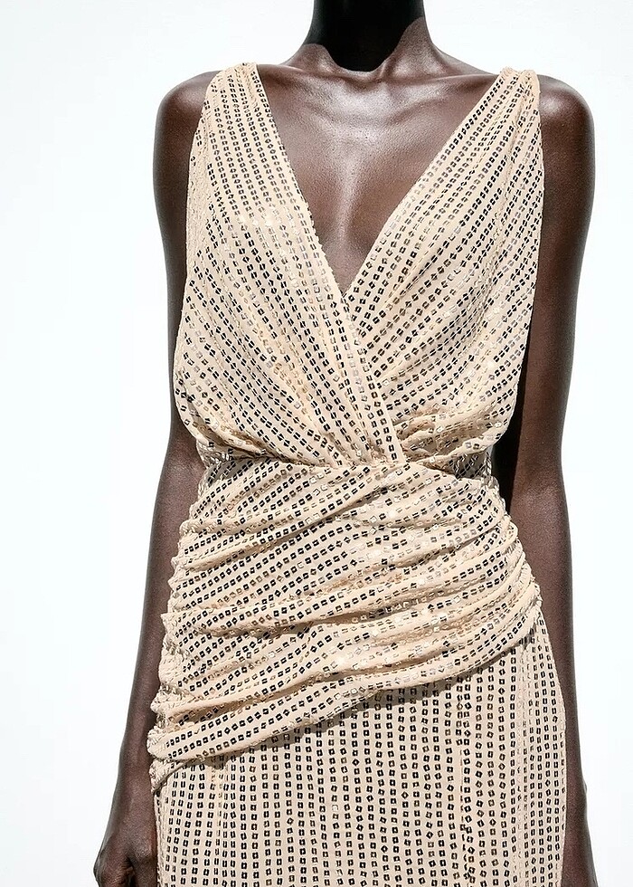 Zara Gold Rengi Pullu Elbise - Görsel 4