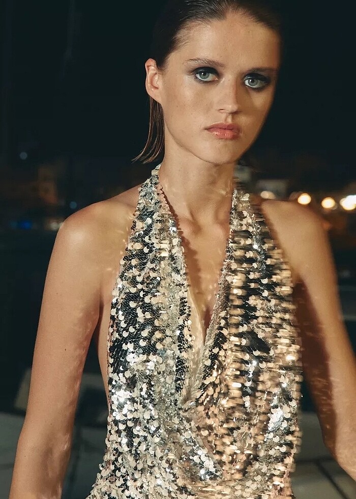 Zara Gümüş Rengi Pullu Elbise - Görsel 2