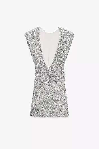 Zara Gümüş Rengi Pullu Elbise - Görsel 6